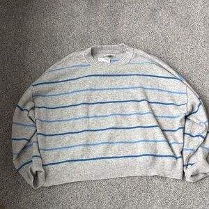 American Eagle Outfitters Heather Gray and Blue Striped Sweater